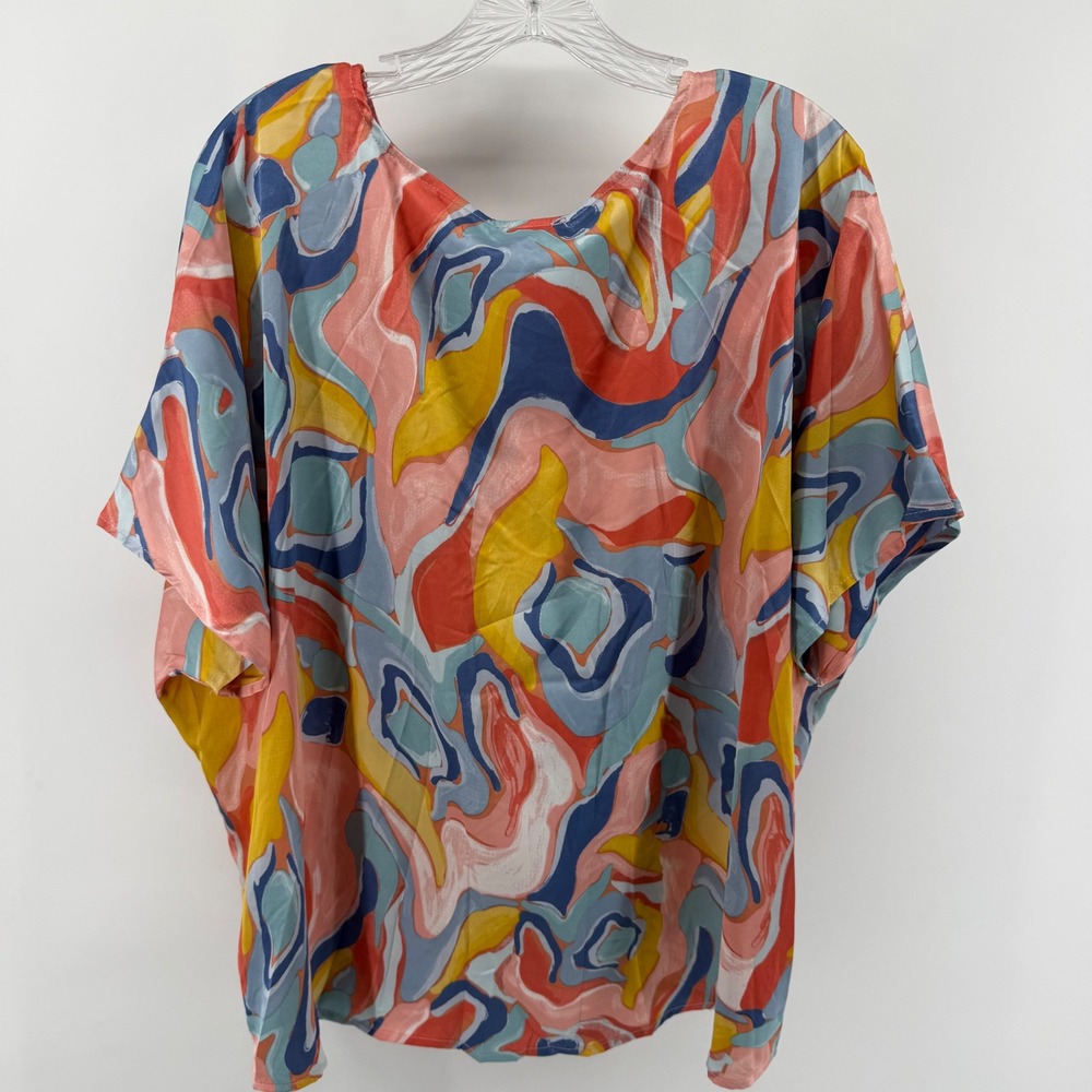 Umgee USA Abstract Swirl Twist Front V-Neck Dolman Blouse Top Multi Large NEW - Picture 4 of 6
